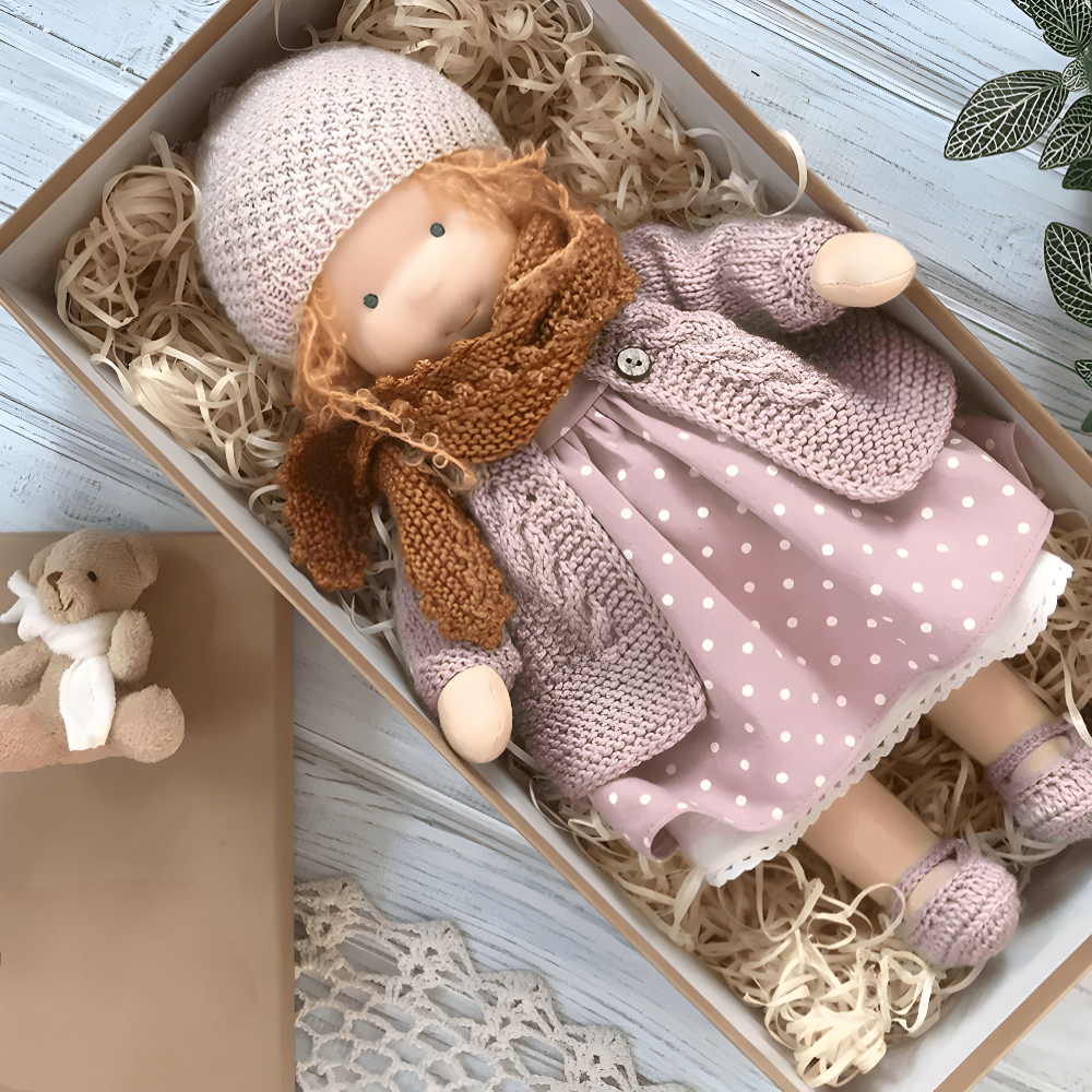 Handmade Cotton Doll Soft Toy For Imaginative Play In Gift Box | Temsk