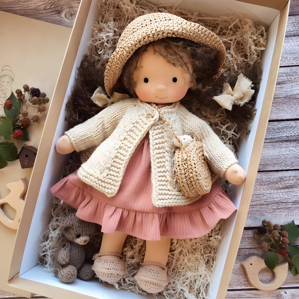 Handmade Cotton Doll Soft Toy For Imaginative Play In Gift Box | Temsk