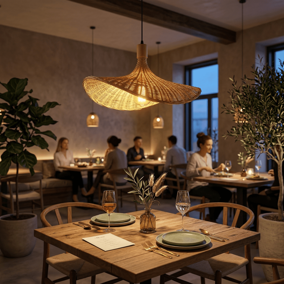 12-Inch Handwoven Bamboo Pendant Light With Wave Design | Temsk