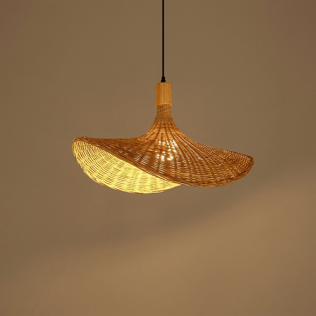 12-Inch Handwoven Bamboo Pendant Light With Wave Design | Temsk