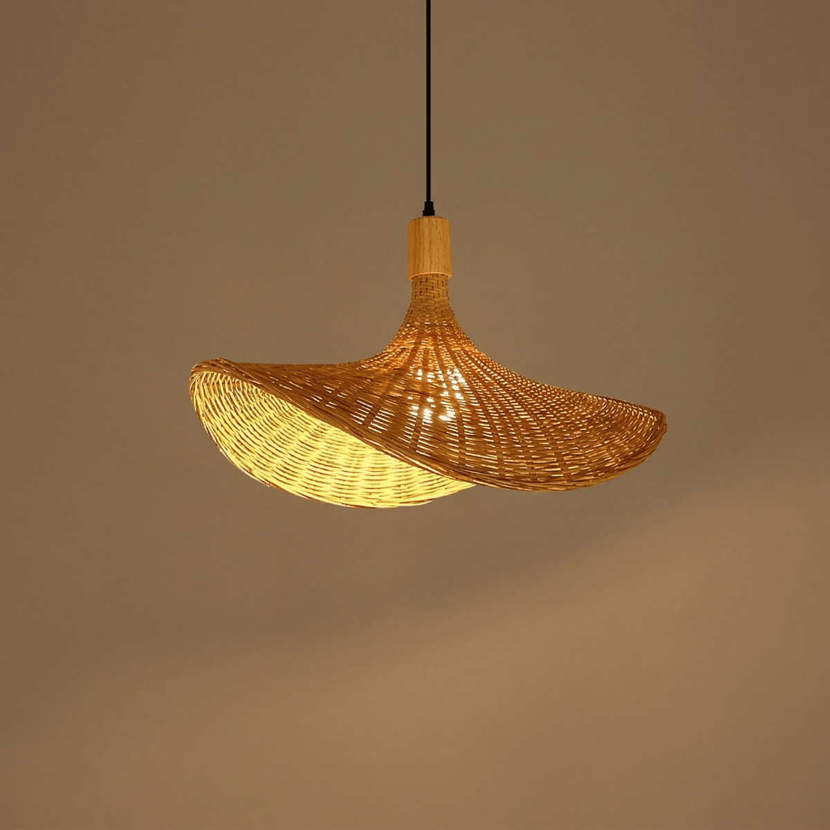 12-Inch Handwoven Bamboo Pendant Light With Wave Design | Temsk