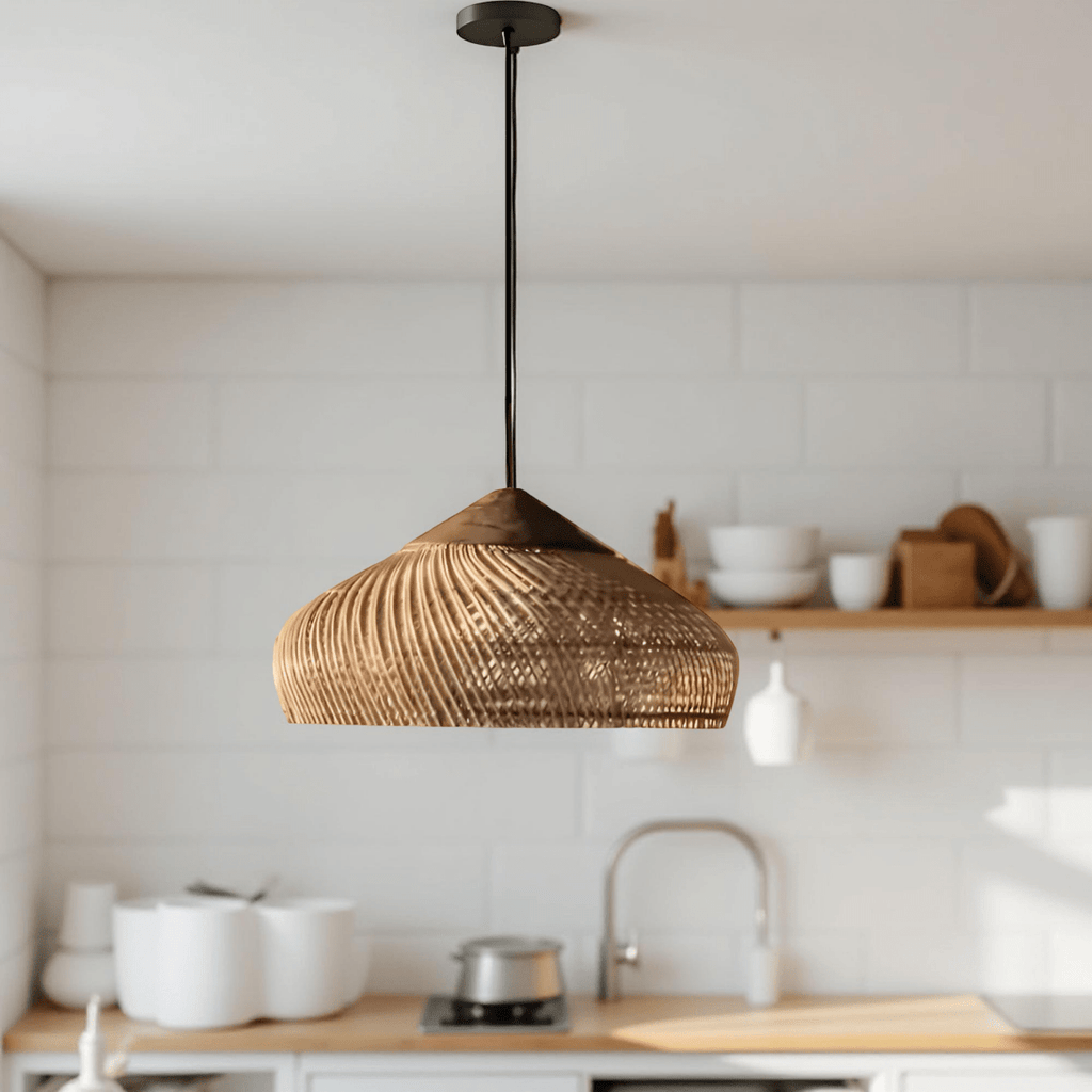 Vintage Style Handwoven Rattan Pendant Light Fixture, 12 Inches | Temsk