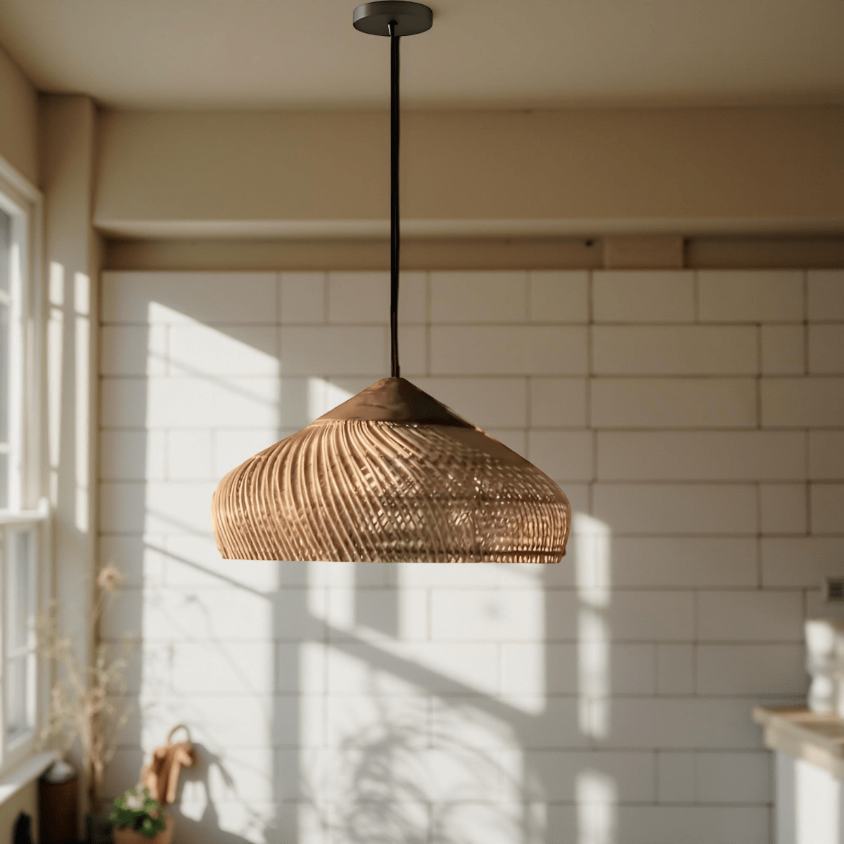 Vintage Style Handwoven Rattan Pendant Light Fixture, 12 Inches | Temsk