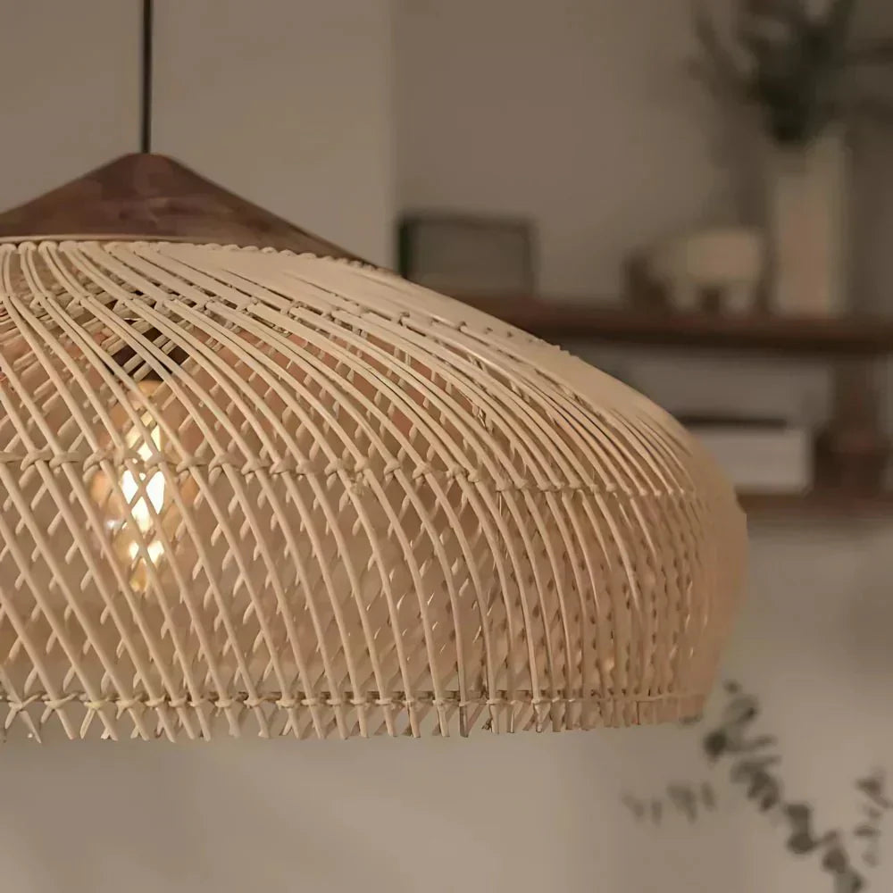 Vintage Style Handwoven Rattan Pendant Light Fixture, 12 Inches | Temsk