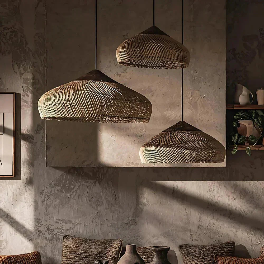Vintage Style Handwoven Rattan Pendant Light Fixture, 12 Inches | Temsk
