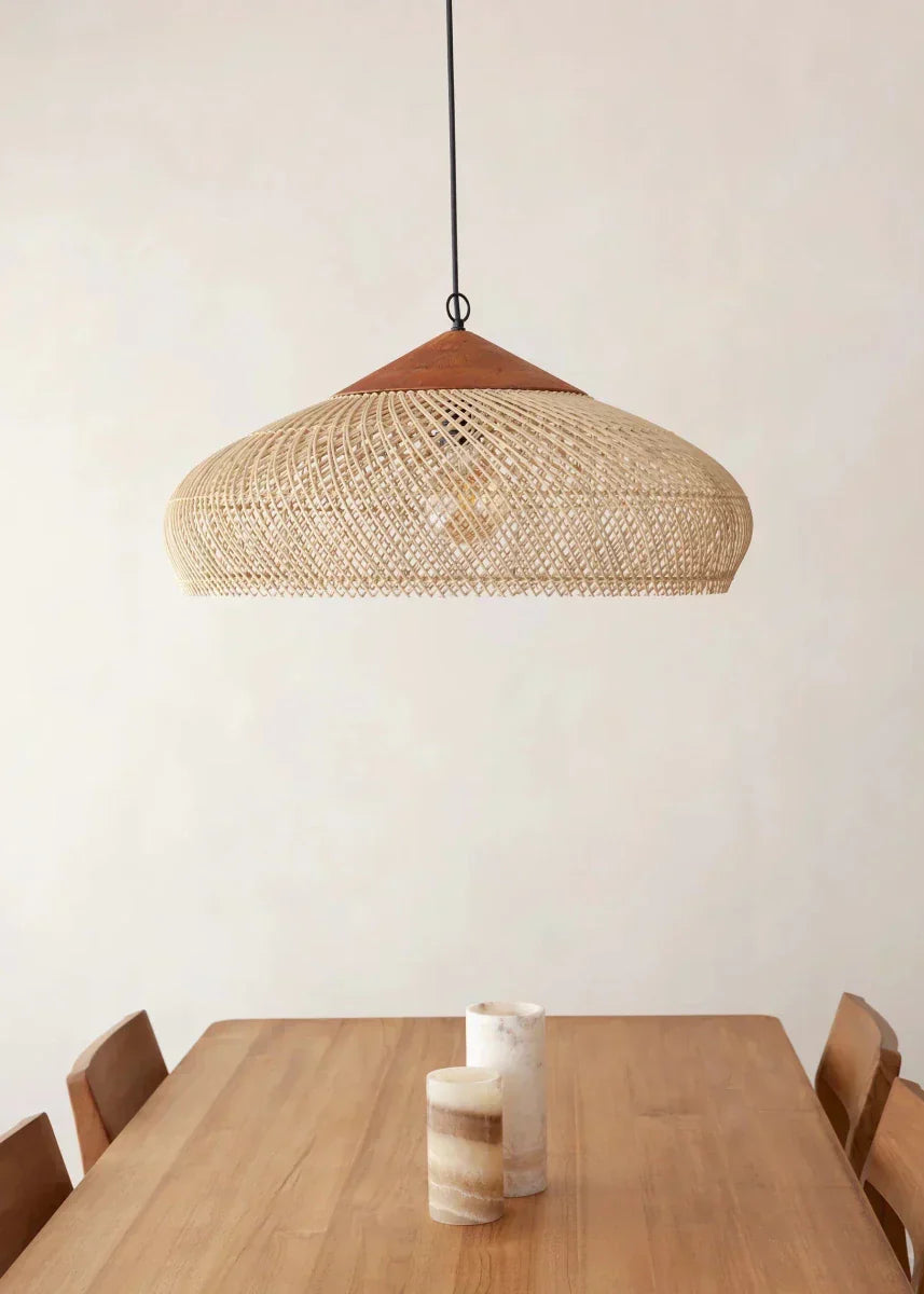 Vintage Style Handwoven Rattan Pendant Light Fixture, 12 Inches | Temsk