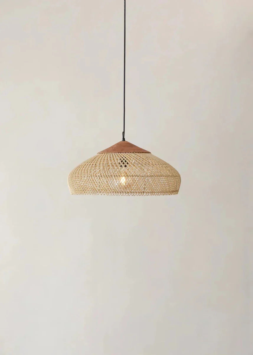 Vintage Style Handwoven Rattan Pendant Light Fixture, 12 Inches | Temsk