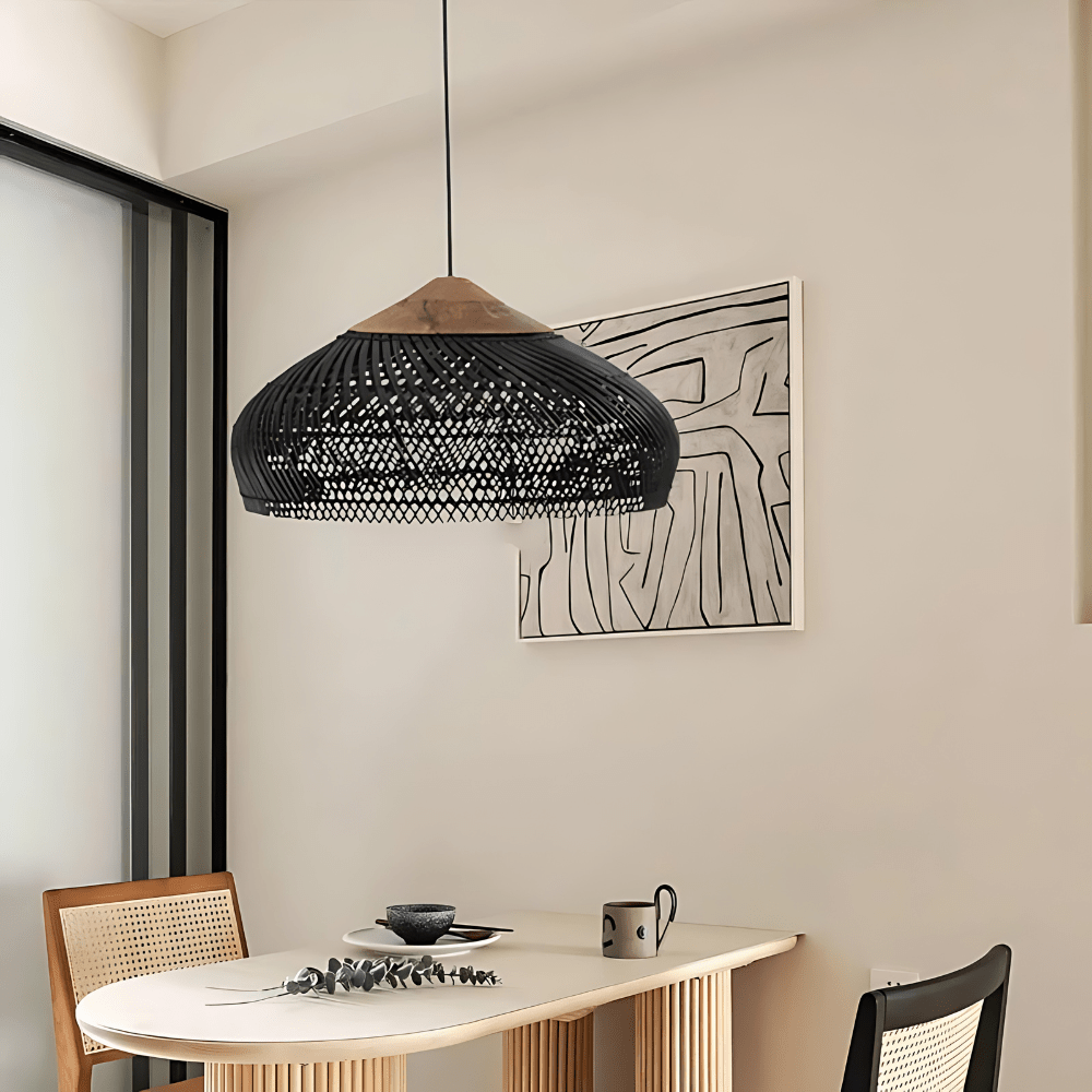 Vintage Style Handwoven Rattan Pendant Light Fixture, 12 Inches | Temsk