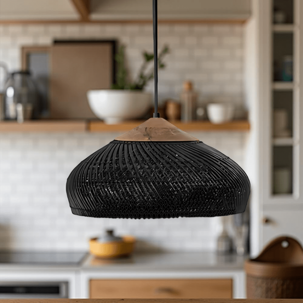Vintage Style Handwoven Rattan Pendant Light Fixture, 12 Inches | Temsk