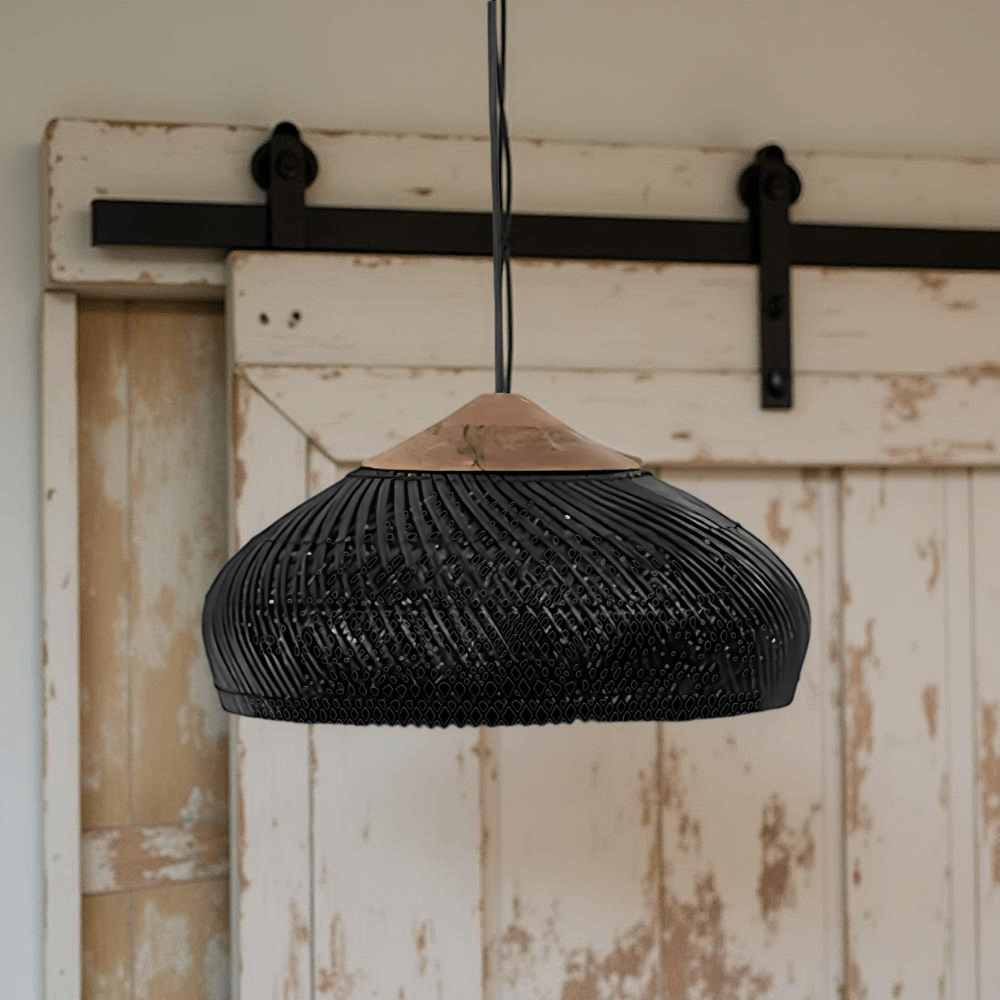 Vintage Style Handwoven Rattan Pendant Light Fixture, 12 Inches | Temsk
