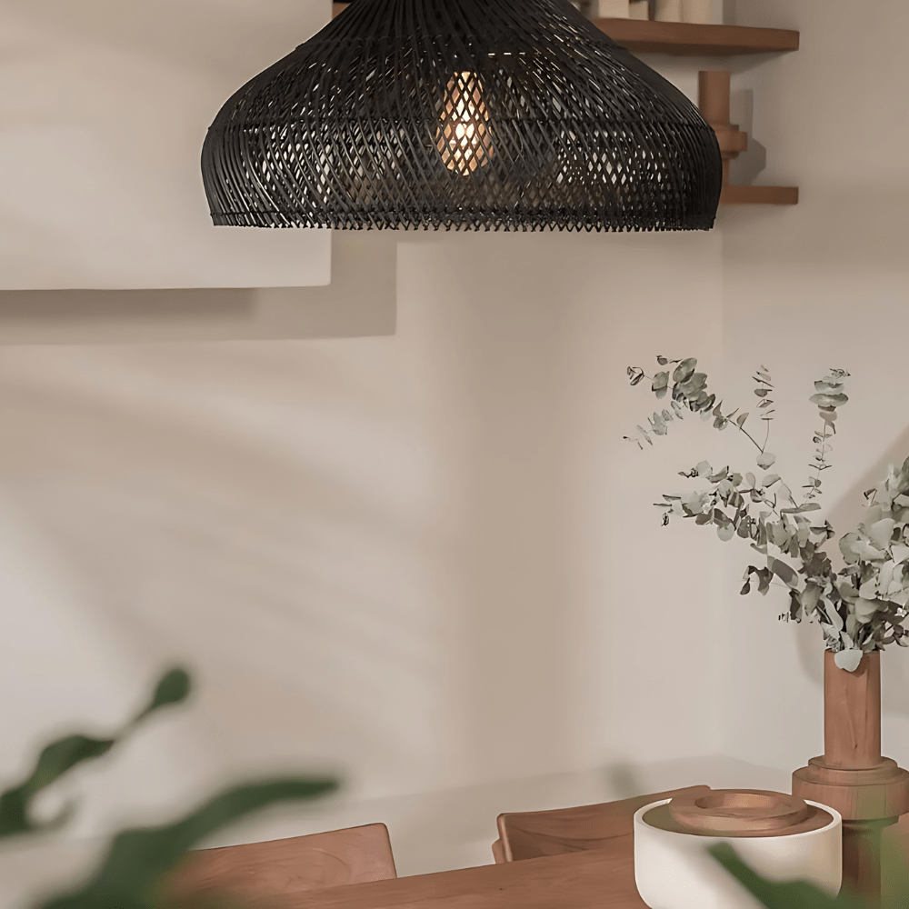 Vintage Style Handwoven Rattan Pendant Light Fixture, 12 Inches | Temsk