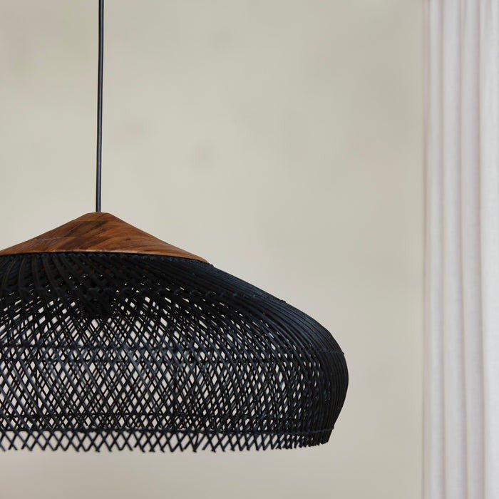 Vintage Style Handwoven Rattan Pendant Light Fixture, 12 Inches | Temsk