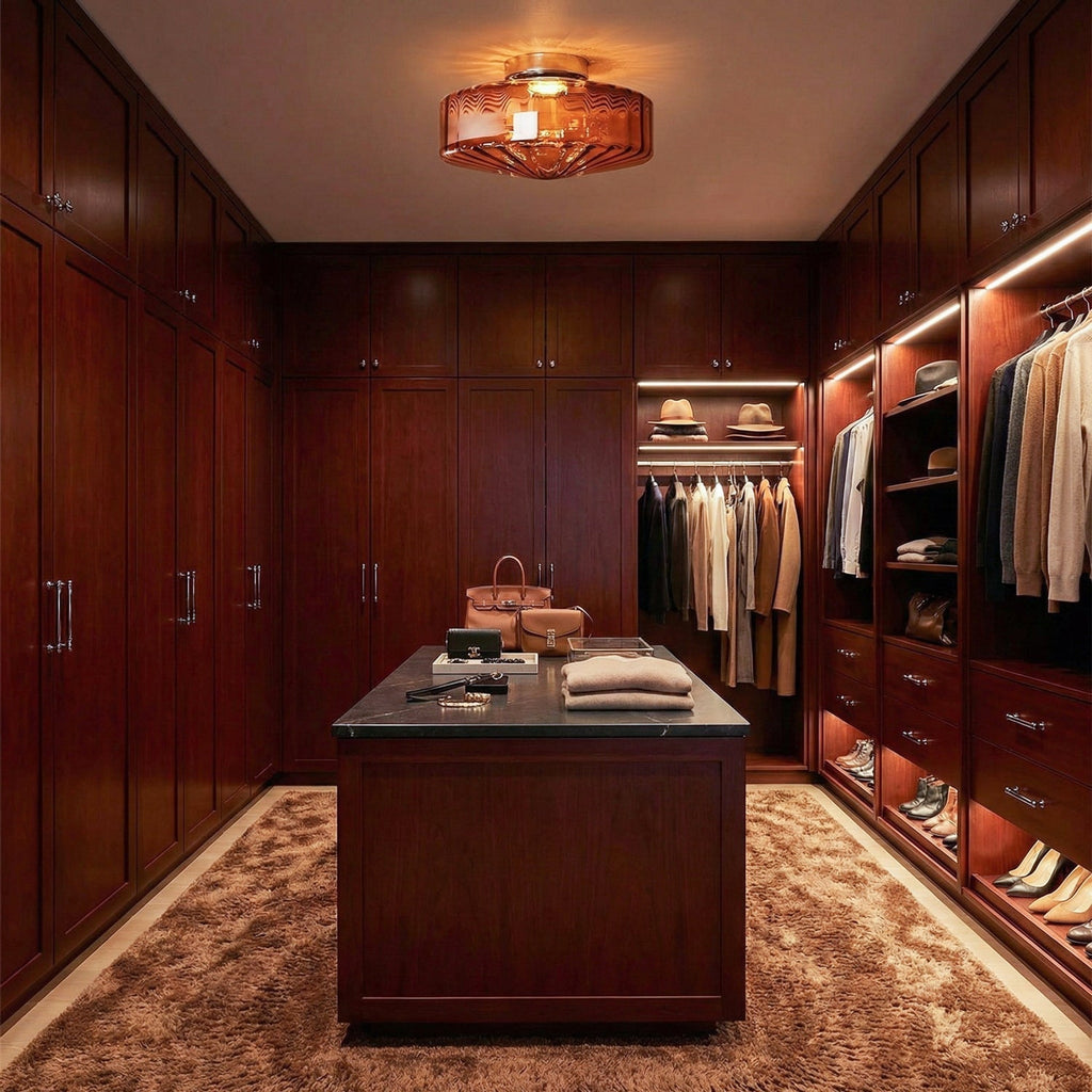 Ribbed Glass Ceiling Light With Chrome Finish For Hallways | Temsk