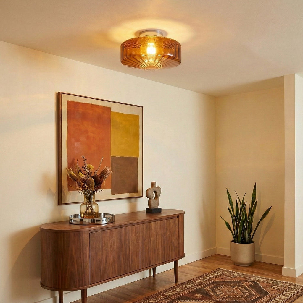 Ribbed Glass Ceiling Light With Chrome Finish For Hallways | Temsk
