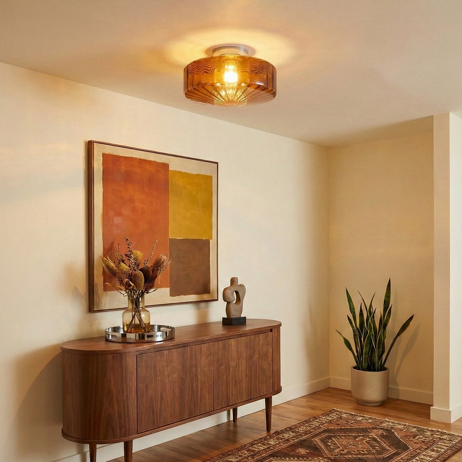 Ribbed Glass Ceiling Light With Chrome Finish For Hallways | Temsk