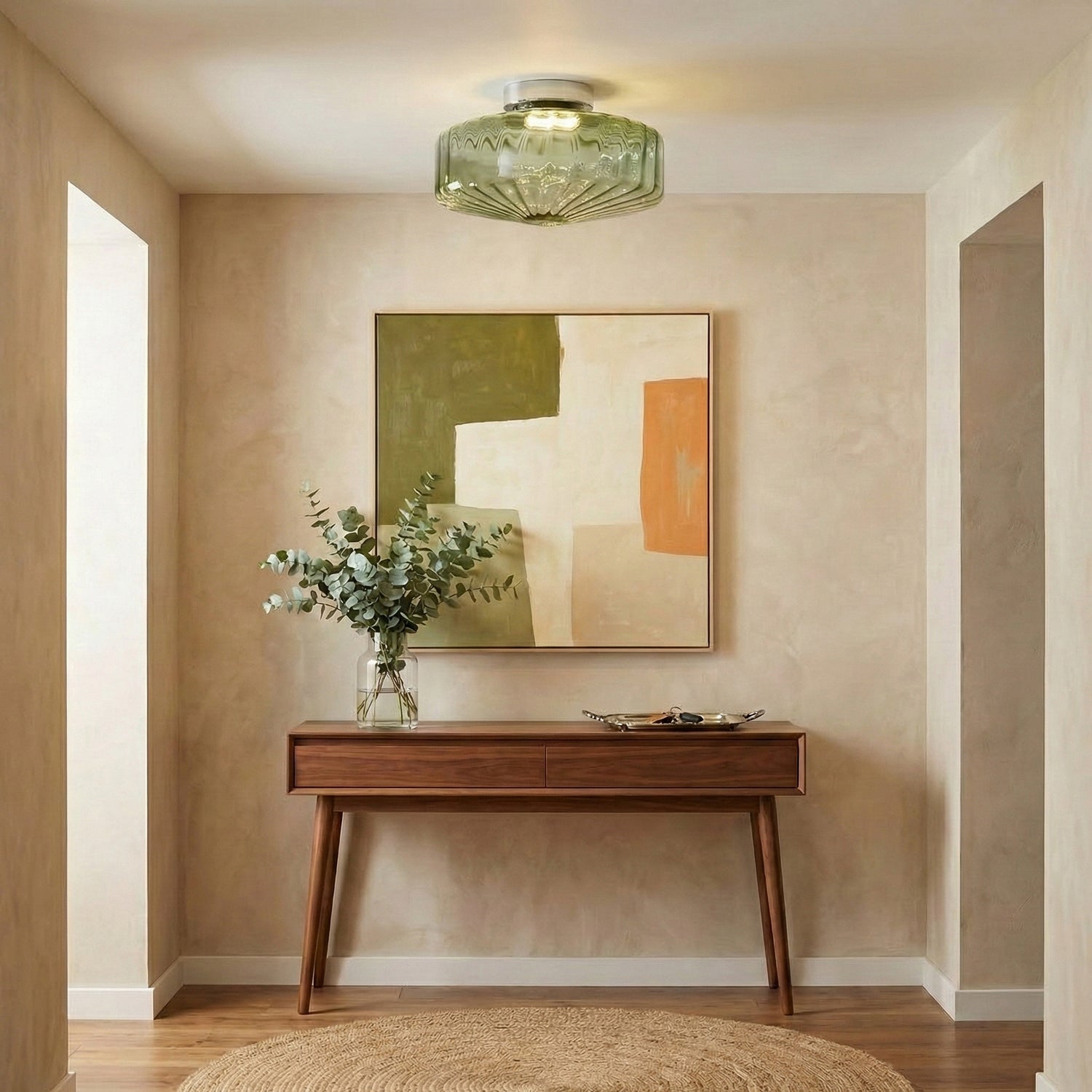 Ribbed Glass Ceiling Light With Chrome Finish For Hallways | Temsk