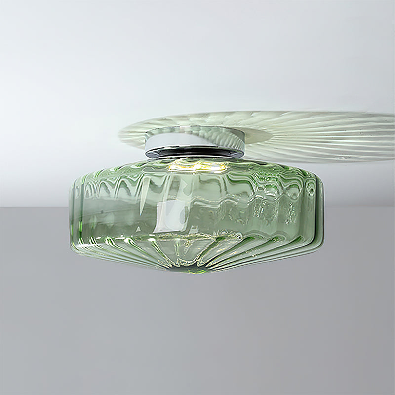 Ribbed Glass Ceiling Light With Chrome Finish For Hallways | Temsk