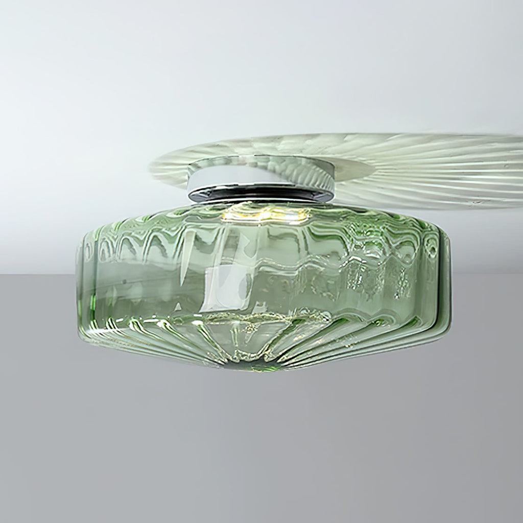 Ribbed Glass Ceiling Light With Chrome Finish For Hallways | Temsk