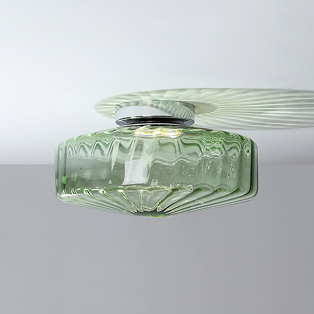 Ribbed Glass Ceiling Light With Chrome Finish For Hallways | Temsk