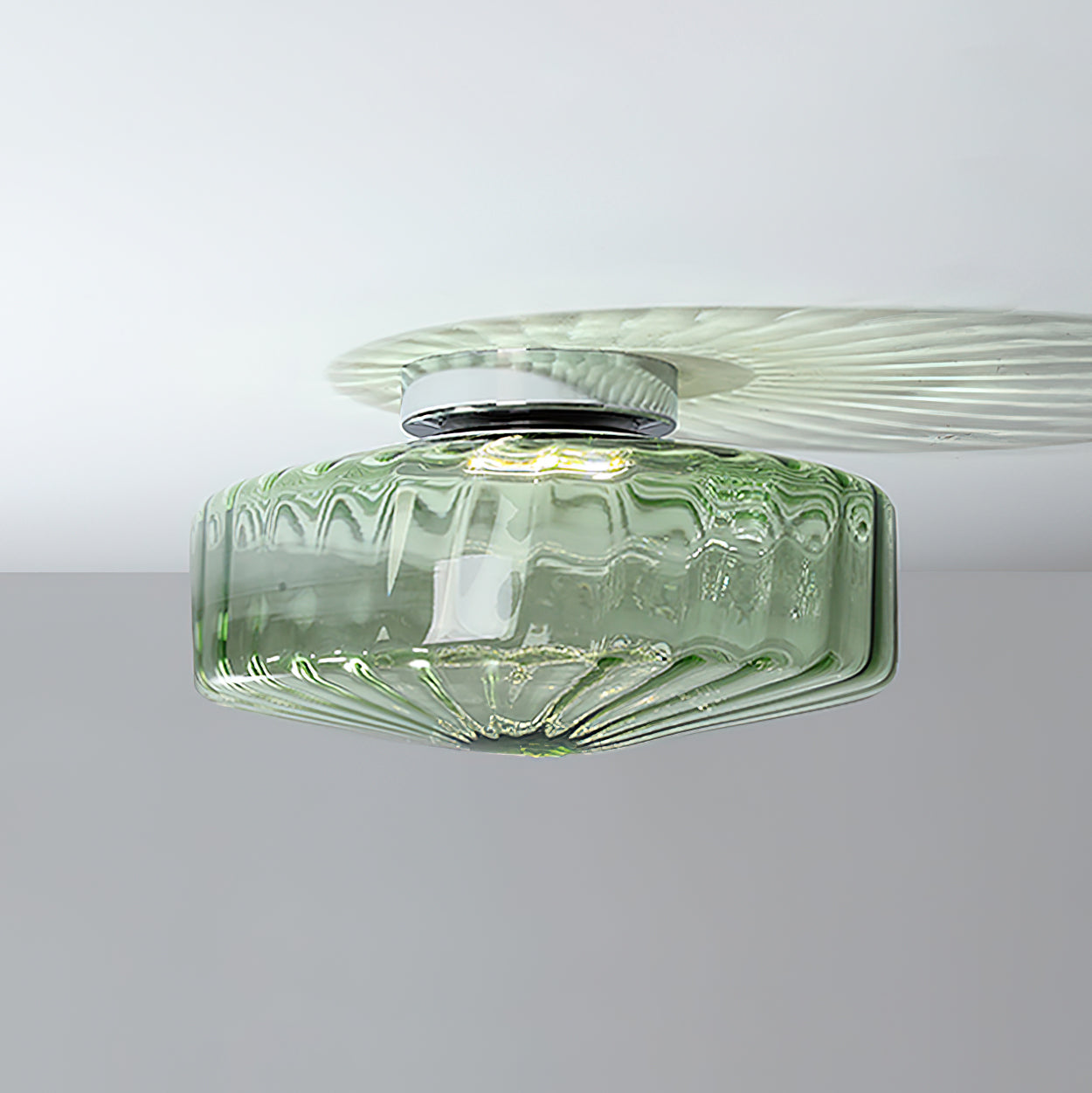 Ribbed Glass Ceiling Light With Chrome Finish For Hallways | Temsk