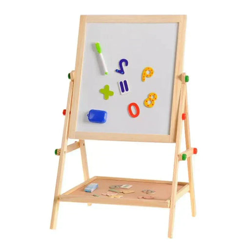CreativeEase Magnetic Whiteboard and Chalkboard for Kids With Adjustable Wood Frame Temsk