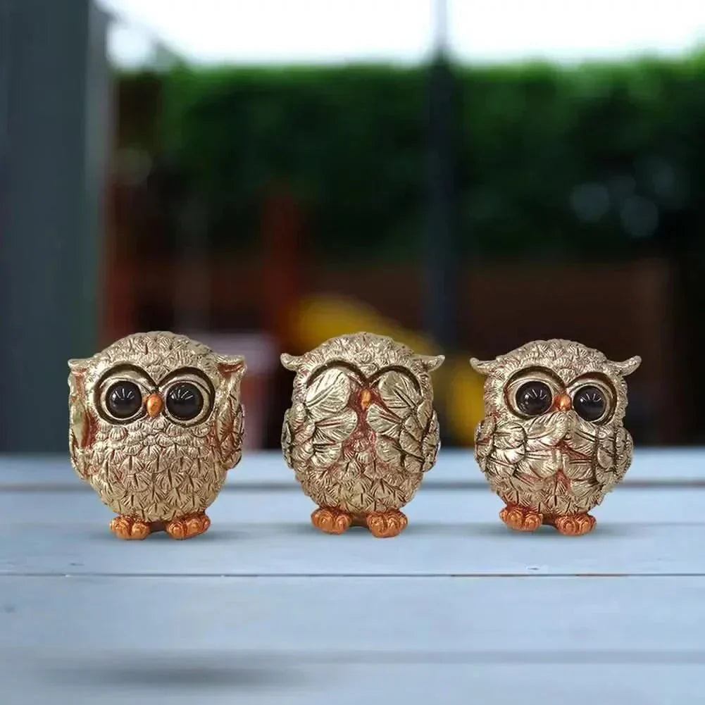 Gilded Owl Decorative Statue Hand Carved And Nostalgic Home Accent | Temsk