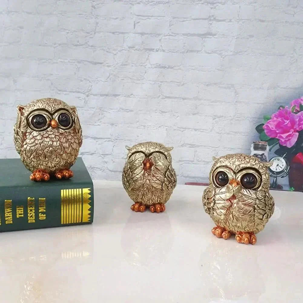 Gilded Owl Decorative Statue Hand Carved And Nostalgic Home Accent | Temsk