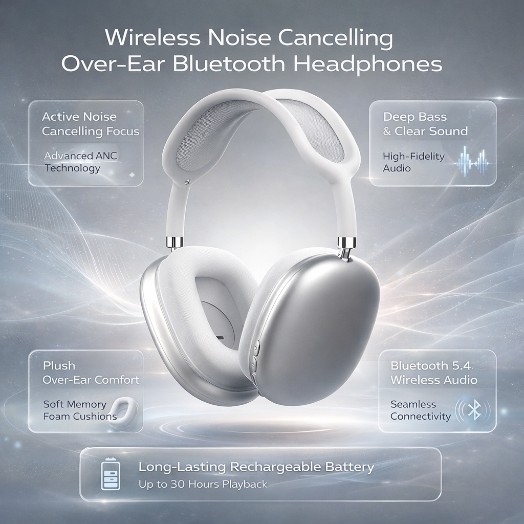 Over Ear Wireless Headphones With Noise Cancellation And Bluetooth Audio | Temsk