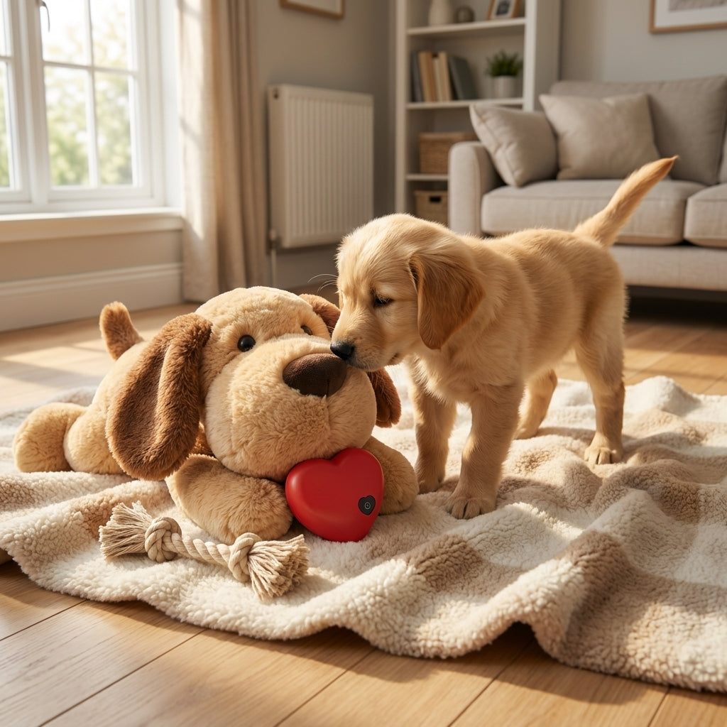 Soft Cuddle Companion for Dogs With Heartbeat Plush Toy and Pulse Device | Temsk