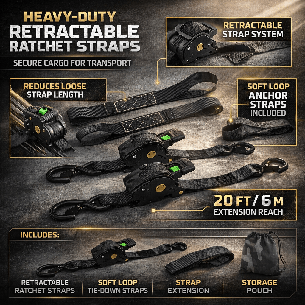 SwiftAnchor Self-Retracting Tie-Down Straps For Secure Cargo | Temsk