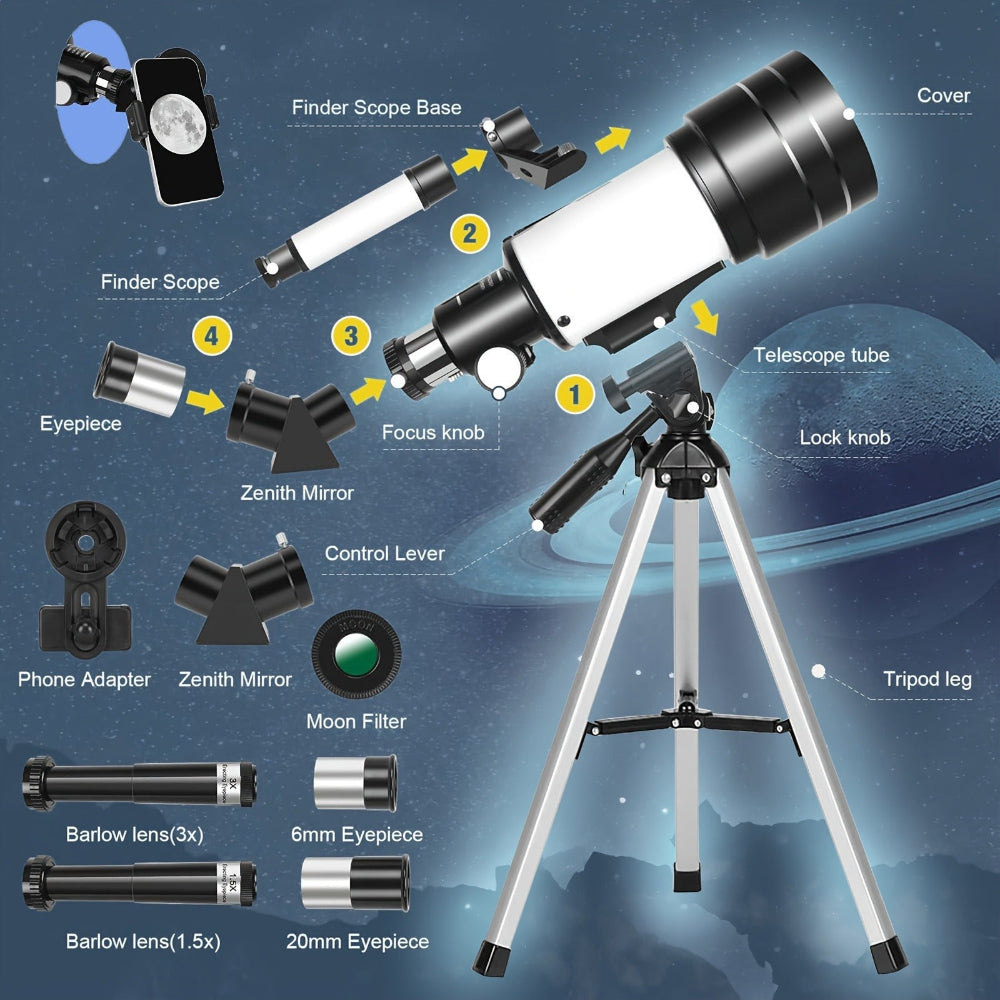 Anfänger tragbares Refraktor-Teleskop für Astronomie-Set | Temsk
