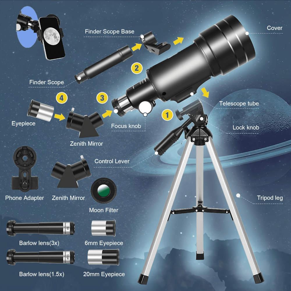 Anfänger tragbares Refraktor-Teleskop für Astronomie-Set | Temsk