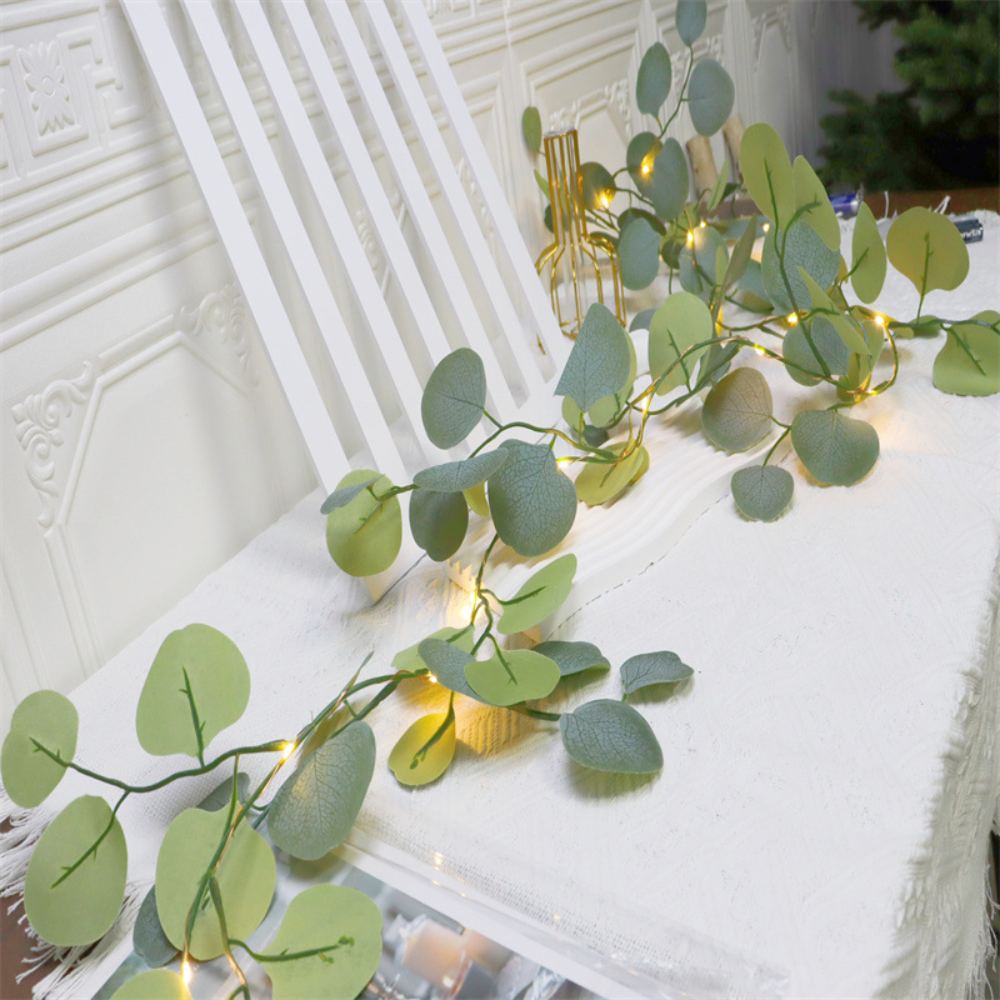 Eucalyptus Rattan LED Garland For Mantels And Shelves | Temsk