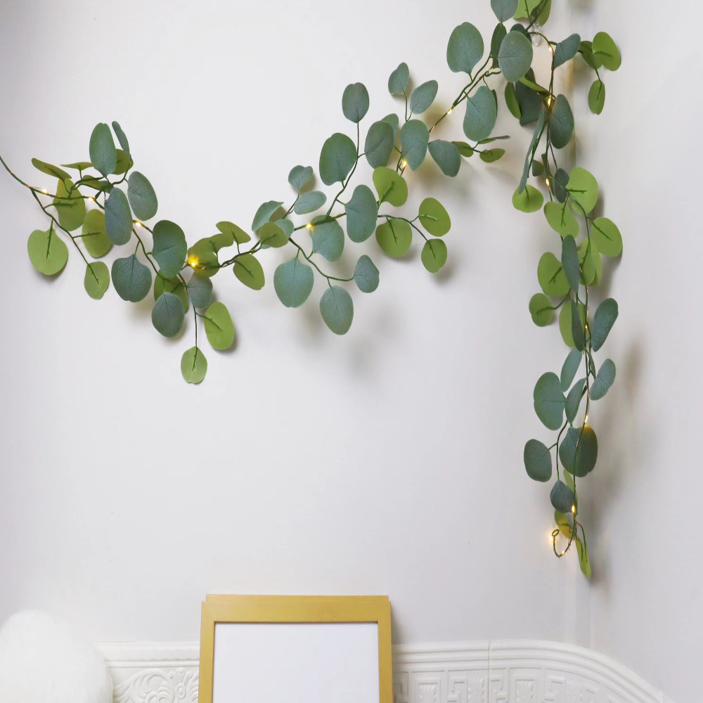 Eucalyptus Rattan LED Garland For Mantels And Shelves | Temsk