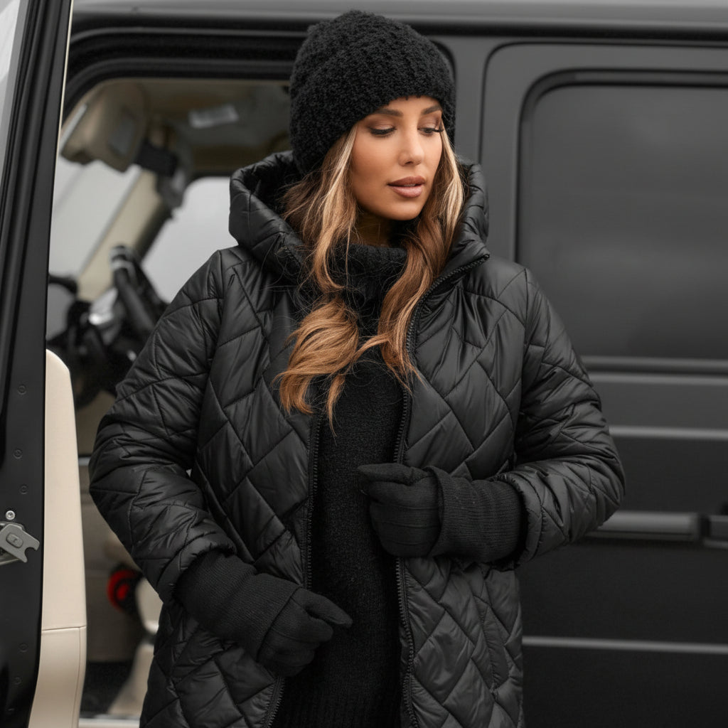 Warm Quilted Jacket With Hood For Cold Weather Style | Temsk