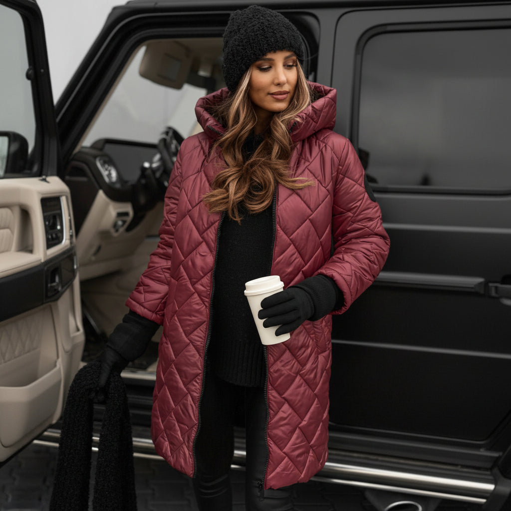 Warm Quilted Jacket With Hood For Cold Weather Style | Temsk