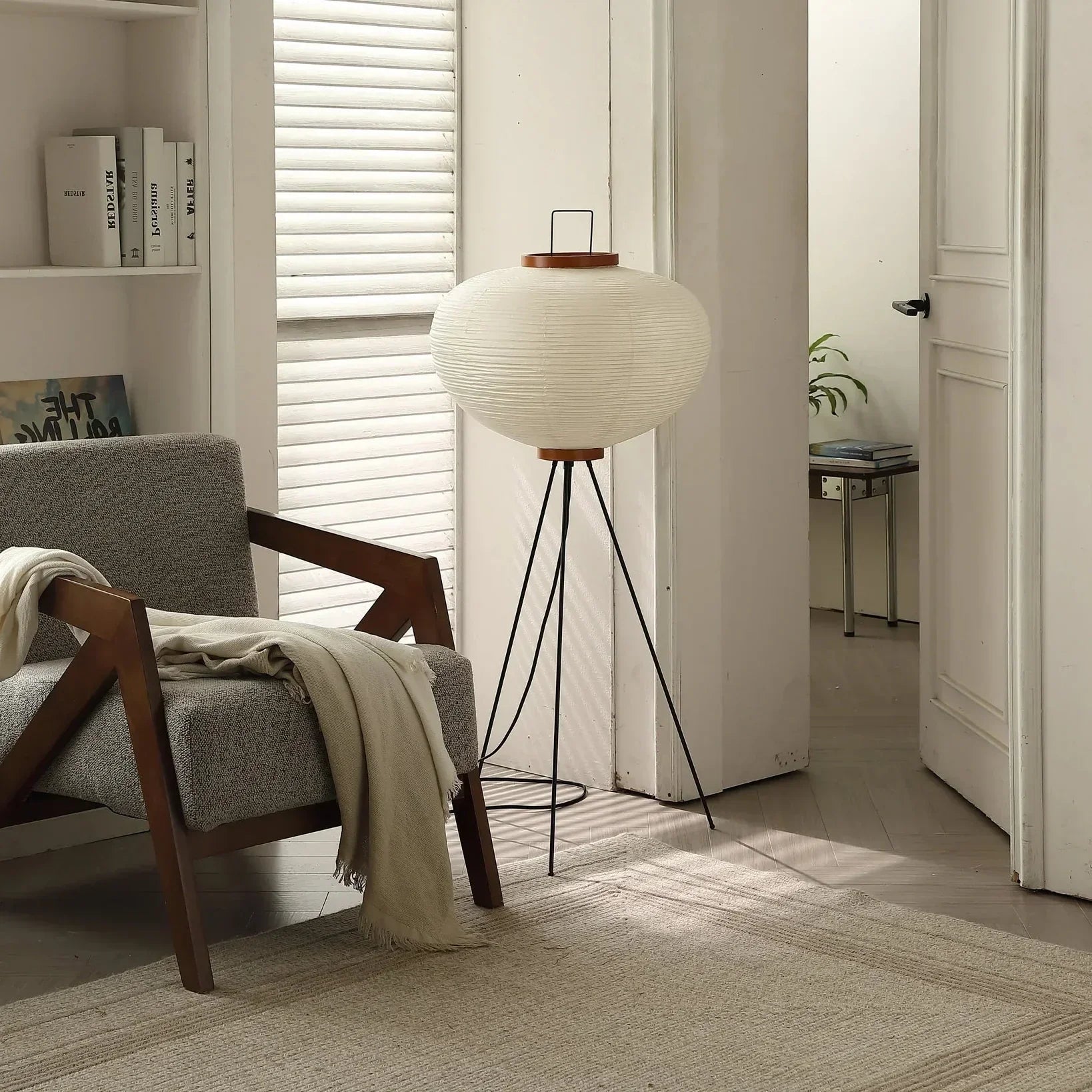 Rice Paper Floor Lamp With Sculptural Japanese Style Shade | Temsk