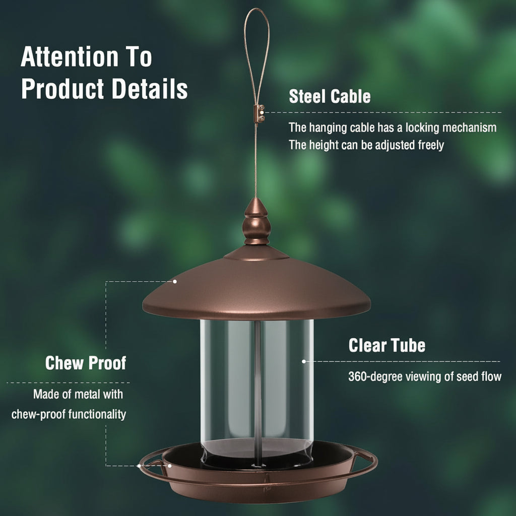 Sturdy Feeder For Birds Made Of Metal With All Around Perch And Easy Refilling | Temsk