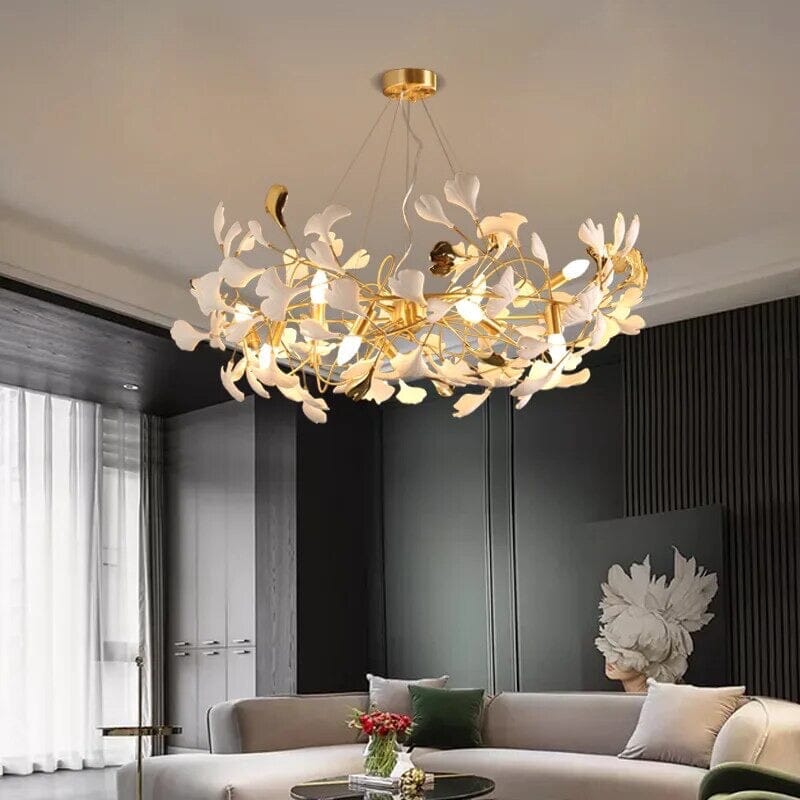 Keramický lustr Aurelle s okvětními lístky z matného skla a stmívatelnými LED žárovkami | Temsk
