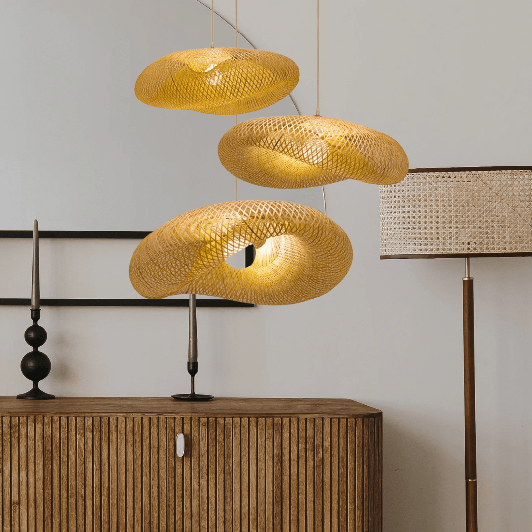 Solara Bamboo Weaving Pendant Light Handcrafted Vintage LED Fixture | Temsk