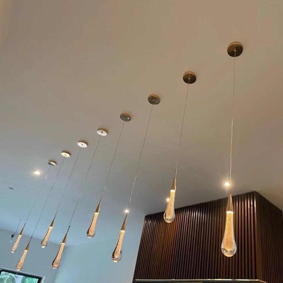 Auric Golden Droplet Pendant Lights with Crystal Finish | Temsk
