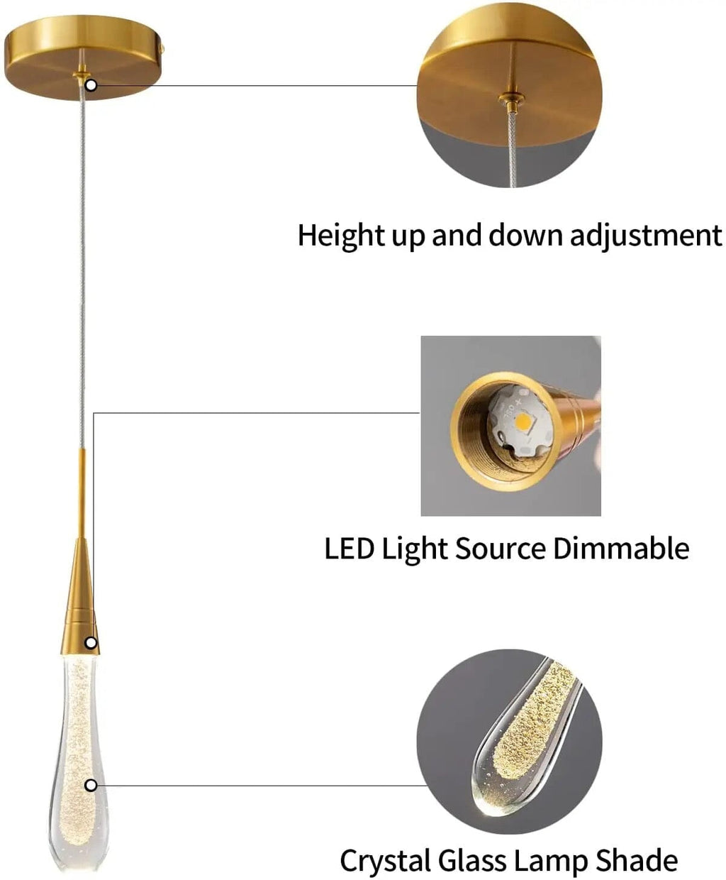 Auric Golden Droplet Pendant Lights with Crystal Finish | Temsk
