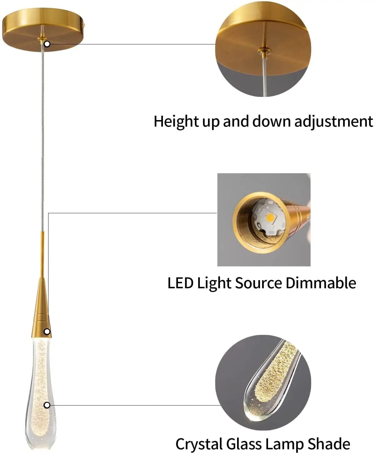 Auric Golden Droplet Pendant Lights with Crystal Finish | Temsk