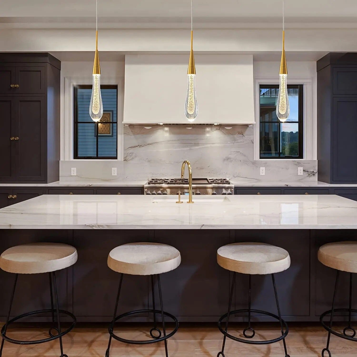 Auric Golden Droplet Pendant Lights with Crystal Finish | Temsk