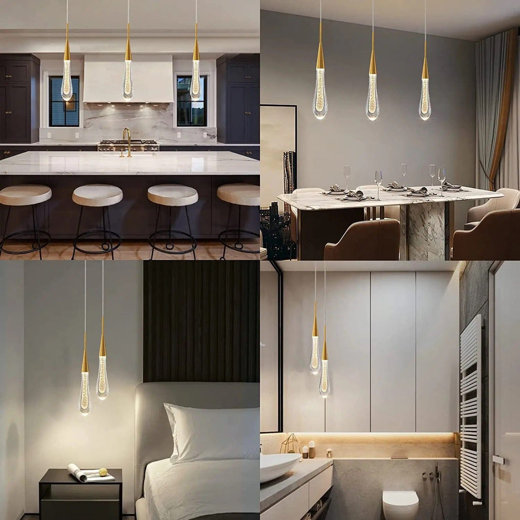 Auric Golden Droplet Pendant Lights with Crystal Finish | Temsk
