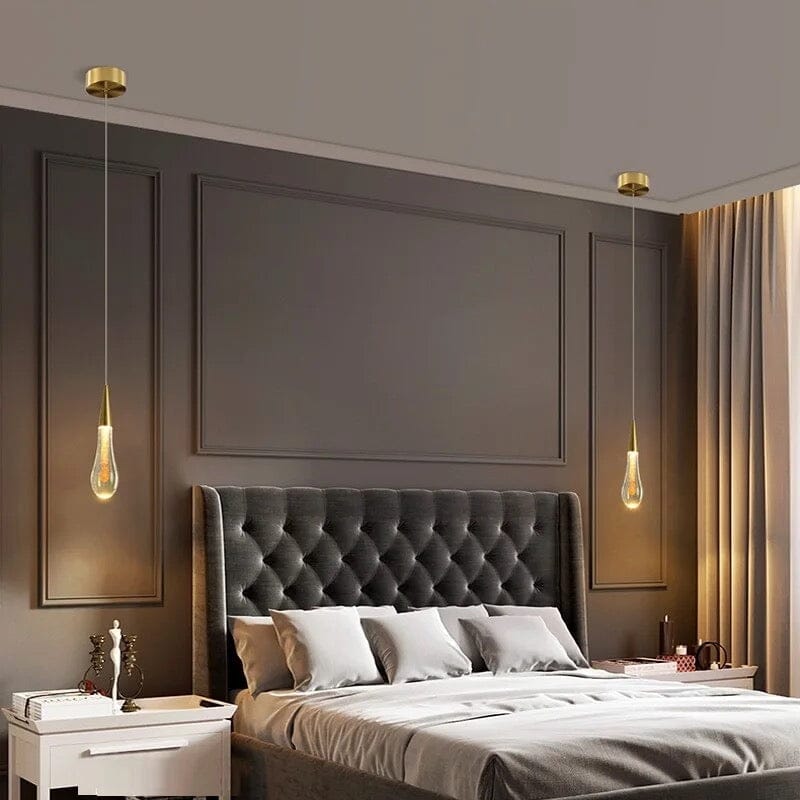 Auric Golden Droplet Pendant Lights with Crystal Finish | Temsk