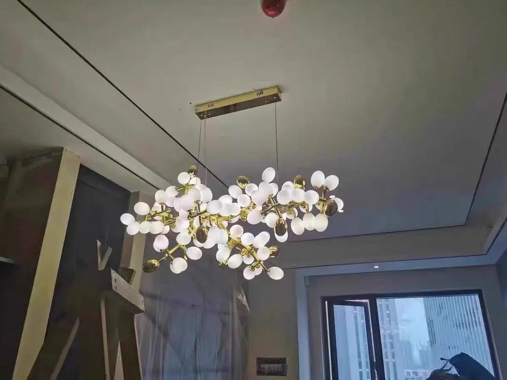 Sylvara Vine Chandelier in French Gold and Raw Copper with White Glass Clusters | Temsk