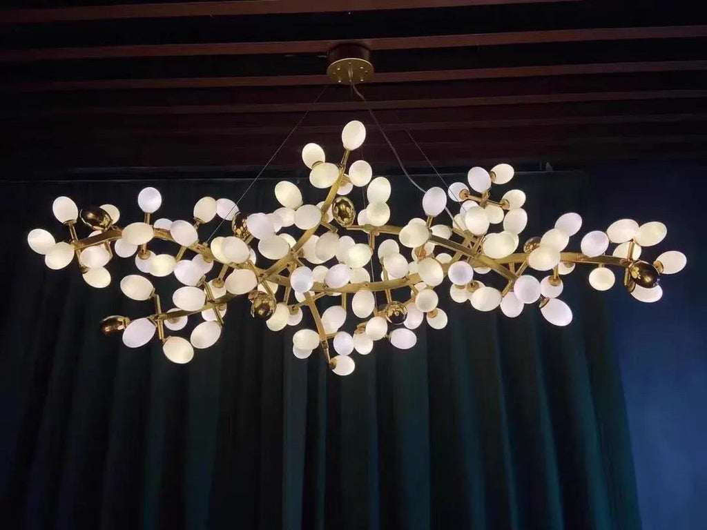 Sylvara Vine Chandelier in French Gold and Raw Copper with White Glass Clusters | Temsk