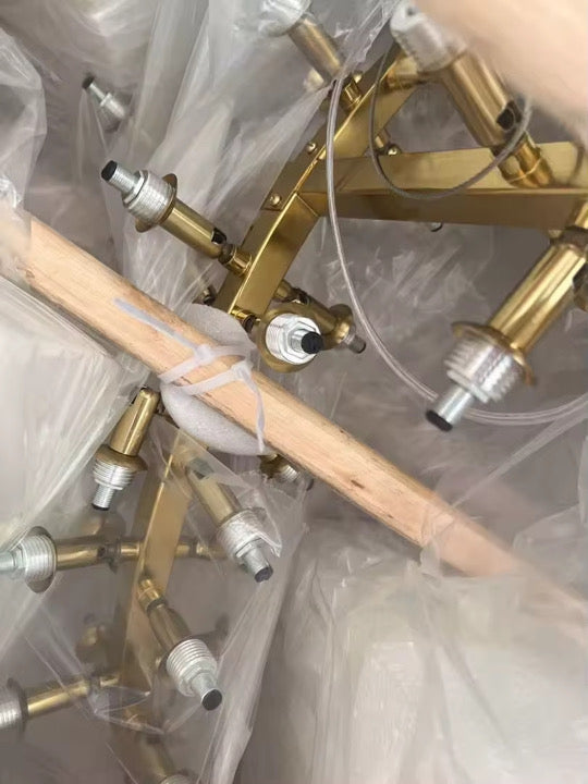 Sylvara Vine Chandelier in French Gold and Raw Copper with White Glass Clusters | Temsk