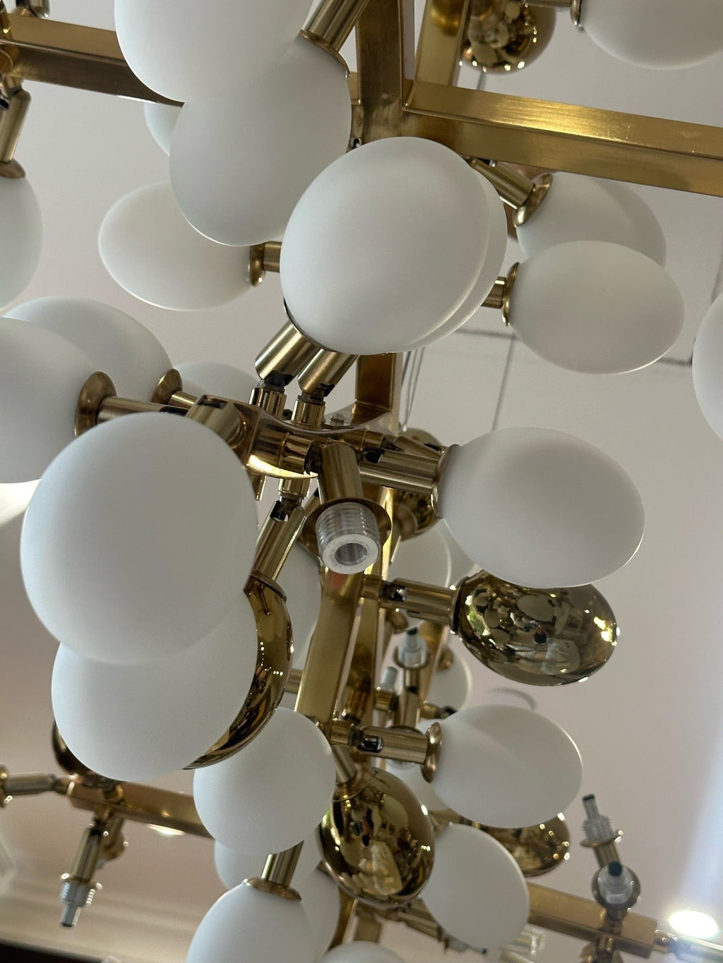 Sylvara Vine Chandelier in French Gold and Raw Copper with White Glass Clusters | Temsk